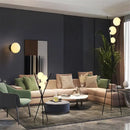 Modern black tripod moon floor lamp with white bulbs living room