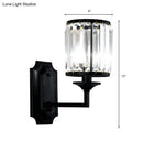 Modern black wall lamp with clear crystal prism for corridor