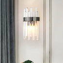 Modern black wall lamp with icicle crystals for dining room
