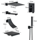 DecorBites™ Black Wall Mounted Shower System with Handshower - 12/16 Inch Rainwater Faucet