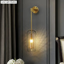 Modern black wall sconce with clear glass and wire mesh stairway light