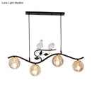 Modern black wavy branch 4-light dining room hanging lamp bird deco