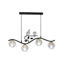 Modern black wavy branch 4-light dining room hanging lamp bird deco