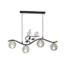 Modern black wavy branch 4-light dining room hanging lamp bird deco