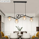 Modern black wavy branch 4-light dining room hanging lamp bird deco
