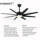 Modern black & white 8-blade ceiling fan with remote control bedroom