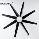 Modern black & white 8-blade ceiling fan with remote control bedroom