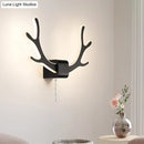 Modern black & white antler wall sconce bedroom pull chain light