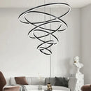 Modern black & white circle ring art chandelier staircase light