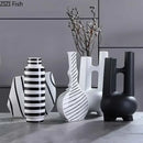 Modern black & white elegant striped ceramic vase living room decor