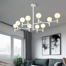 DecorBites™ Modern 10-Head Orbit Chandelier Pendant, White Glass, Black/White/Gold, for Living Room Island Lighting