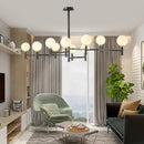 DecorBites™ Modern 10-Head Orbit Chandelier Pendant, White Glass, Black/White/Gold, for Living Room Island Lighting