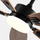 Modern black & wood blade ceiling fan with led light for living room