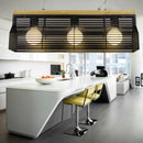 Modern black & wood slatted island pendant light dining room