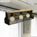 Modern black & wood slatted island pendant light dining room