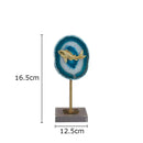 Modern blue agate & golden fish statue living room decor