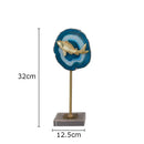 Modern blue agate & golden fish statue living room decor
