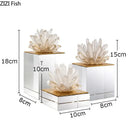 Modern blue crystal flower marble base sculpture living room decor
