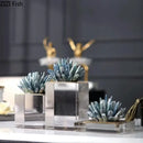 Modern blue crystal flower marble base sculpture living room decor