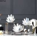 Modern blue crystal flower marble base sculpture living room decor