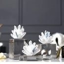 Modern blue crystal flower marble base sculpture living room decor