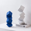 Modern blue geometric square sculpture stack living room decor