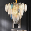 Modern blue & white leaf pendant lights living room gold metal chain