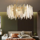 Modern blue & white leaf pendant lights living room gold metal chain