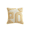 Modern boho mustard & white geometric tufted tassel cushion cover living room