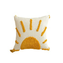 Modern boho mustard & white geometric tufted tassel cushion cover living room