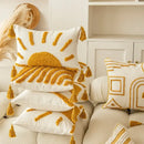 Modern boho mustard & white geometric tufted tassel cushion cover living room