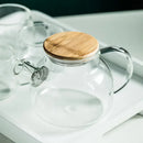 Modern borosilicate glass teapot with wood handle kitchen tea set