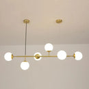 Modern brass 6-bulb island lamp with glass shade for dining rooms
