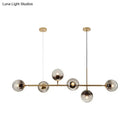 Modern brass 6 light smoke gray glass chandelier dining room pendant