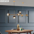 Modern brass 6 light smoke gray glass chandelier dining room pendant
