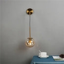 Modern brass amber glass ball wall lamps bedroom light