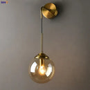 Modern brass and amber decorbites glass ball wall lamp for bedroom