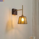 Modern brass and amber glass copper led wall lights bedroom sconce