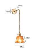 Modern brass and amber glass wall lamp for bedroom living room