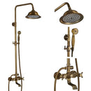 Modern brass and black dual handle shower faucet set bathroom caddy