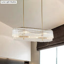 Modern brass and crystal oval island chandelier dining room light