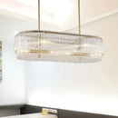 Modern brass and crystal oval island chandelier dining room light
