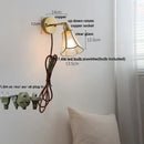 Modern brass and gray glass led wall sconce bedroom light with pull chain