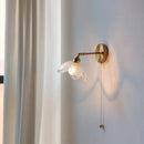 Modern brass and gray glass led wall sconce bedroom light with pull chain