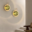 Modern brass and green glass metal wall art lamp living room