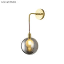 Modern brass and smoke gray glass corner wall light bedroom sconce