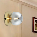 Modern brass and smoky glass shade wall lamp bedroom light fixture