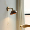 Modern brass and walnut led wall sconce bedroom mirror light