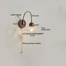Modern brass and wood led wall sconce pull chain bedroom light