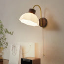 Modern brass and wood led wall sconce pull chain bedroom light